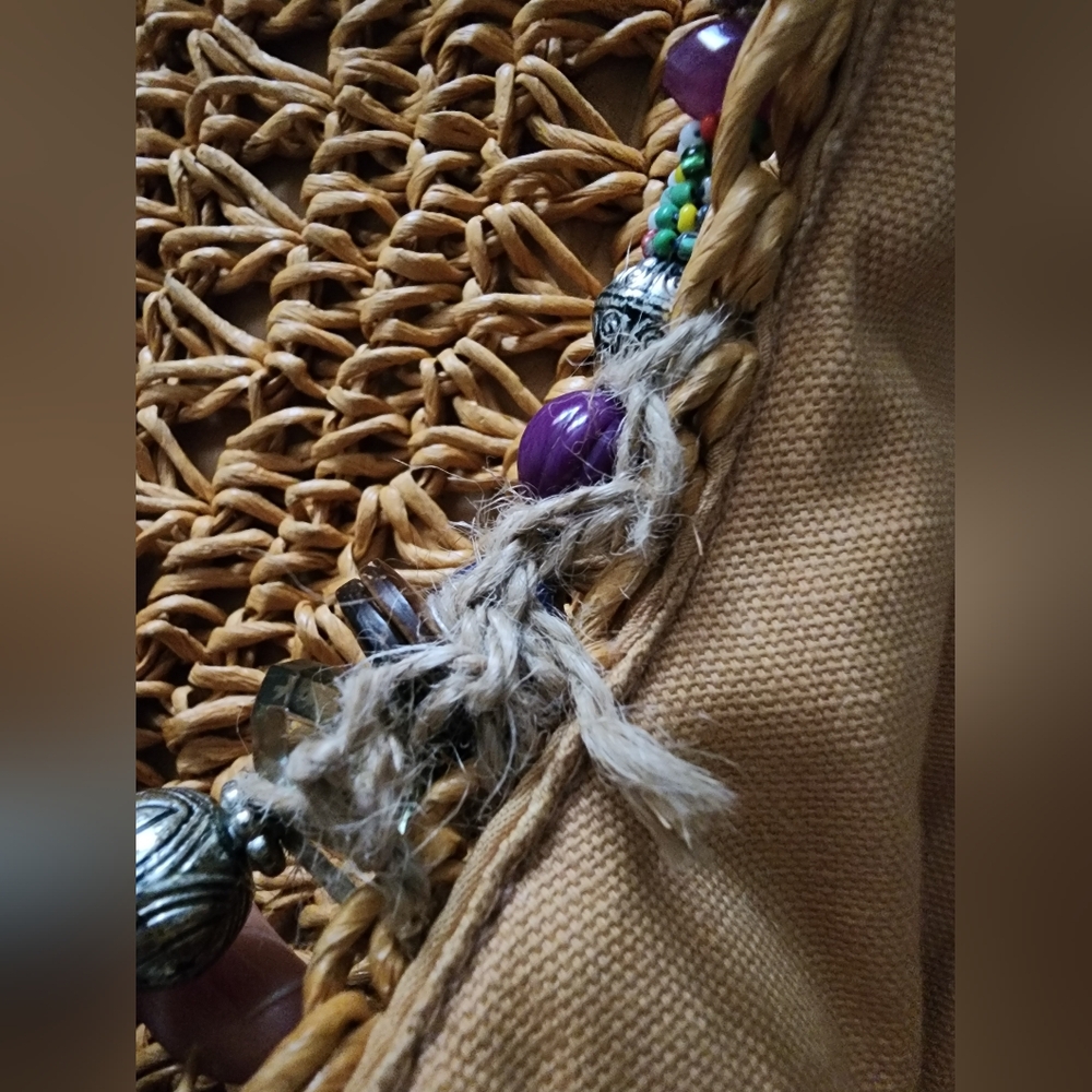 Women's Crochet Cappelli Straw Summer Bag with Beaded Handle - Picture 7 of 9